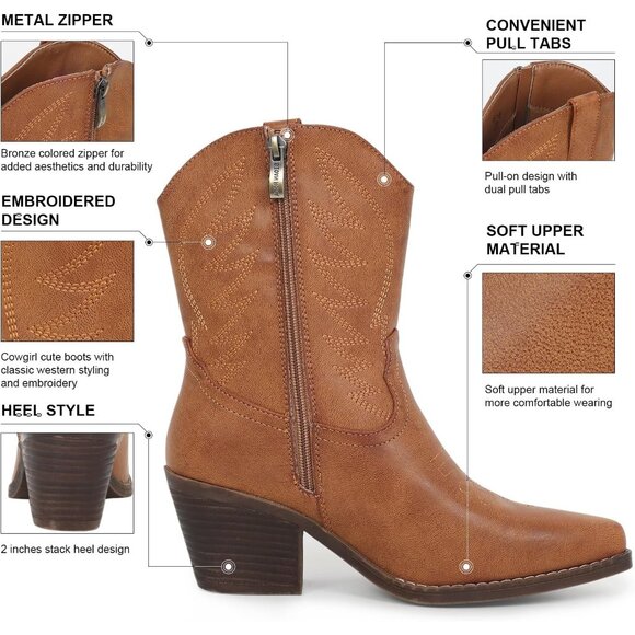 ⚡Women's Brown Ankle Boot Embroidered Comfy Fashion Vintage Boot Wide Calf - Picture 2 of 5